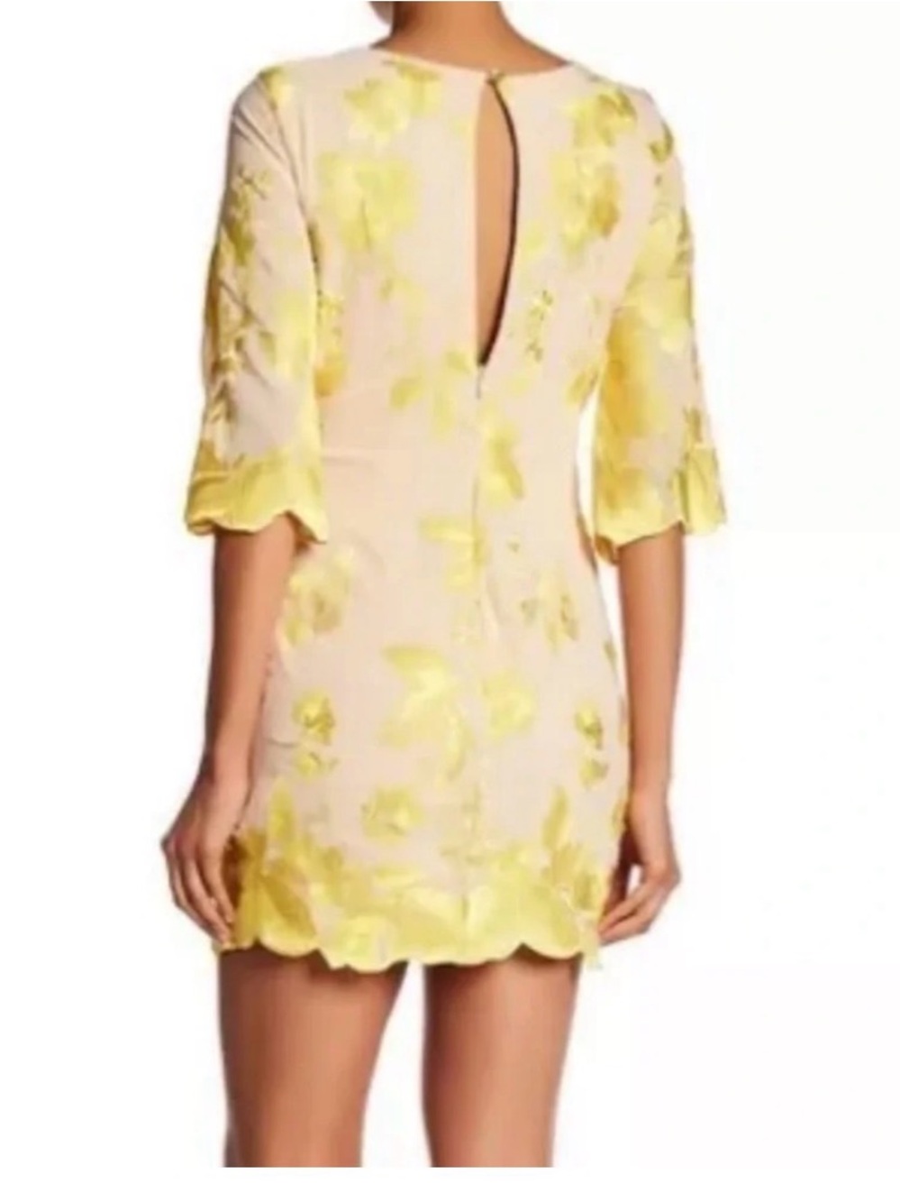 Dress the Population Embroidered Floral Shift Dress Yellow Nude Gold Medium - Picture 2 of 10